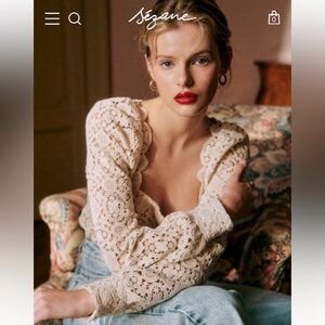 🍷Sezane ALVERE BLOUSE in Ecru Cream/ off-white Crochet Lace Top